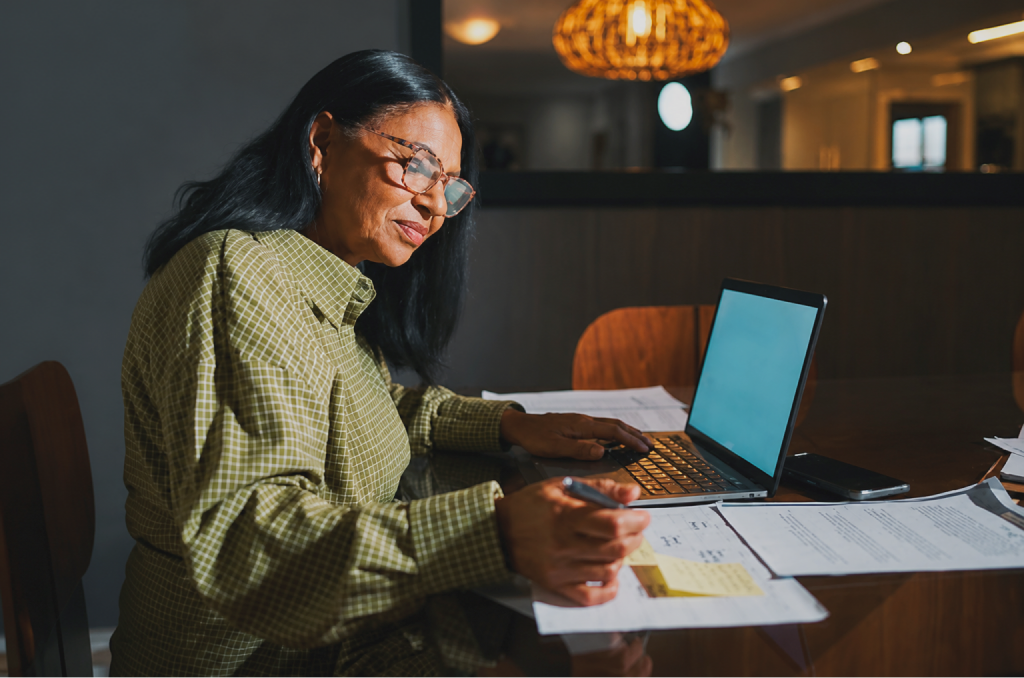Woman completing an online health assessment